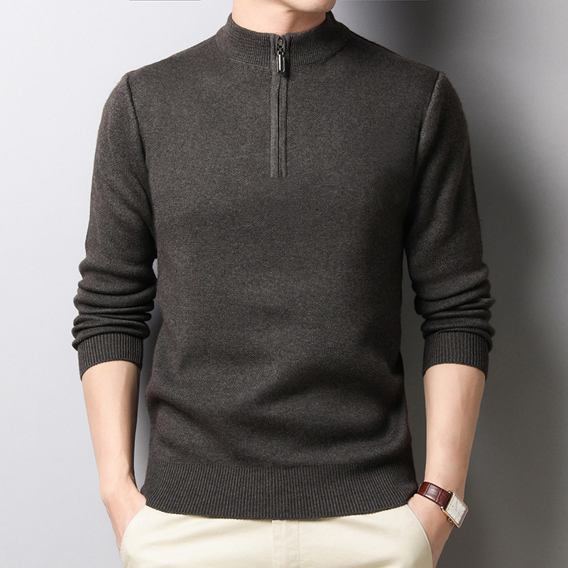 Fashionable Stylish Men's Long-Sleeve Half-Zip Casual Knit Sweater